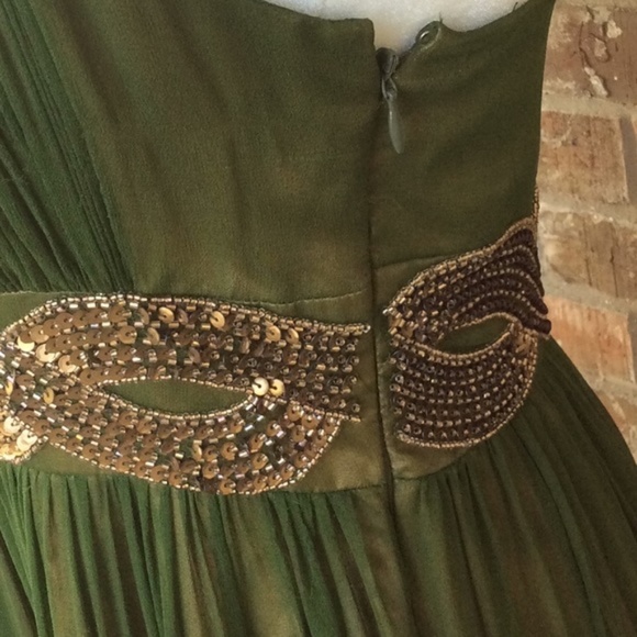 🧚🏼‍♀️✨Clearance Sale!✨ Adrianna Papell Green Silk Gold Sequin Dress - Picture 6 of 8